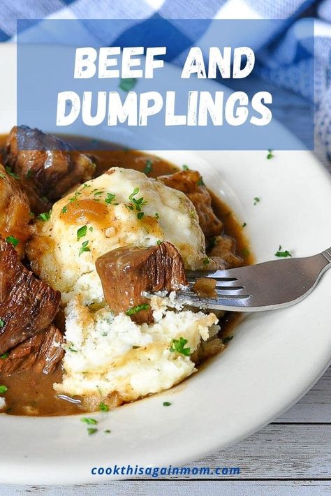 Beef 'n Dumplings are the ultimate comfort food. The beef is fork-tender & melts in your mouth, and the dumplings are light as a cloud. Flat Dumplings Recipe, Beef And Dumplings, Bisquick Dumplings, Beef Stew With Dumplings, Beef Dumplings, Stew And Dumplings, Southern Recipes Soul Food, Dumplings For Soup, Dumpling Recipe