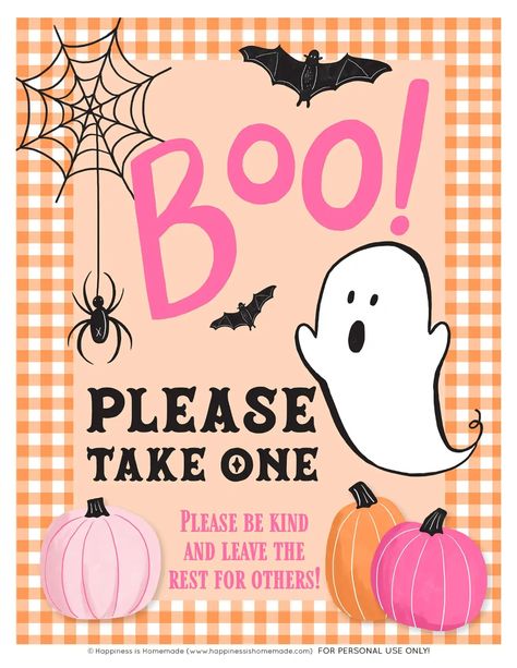 Place this Free Printable "Please Take One" Halloween Sign with a bowl of candy at your front door while you're out trick or treating! Or, use this printable sign if you prefer a socially distanced trick-or-treat experience this year. Halloween Candy Signs Take One, Bowl Of Candy, Take One Sign, Printable Signs Free, Halloween Candy Bar, Candy Quotes, Candy Signs, Happy Halloween Signs, Halloween Printables Free