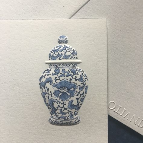 Ginger Jar  #classic #blueandwhote #couturestationery #writeoften #bellinvito Blind Emboss, 카드 디자인, Ginger Jar, Creative Packaging, Packaging Design Inspiration, Visual Design, Chinese Art, Graphic Design Inspiration, Chinoiserie