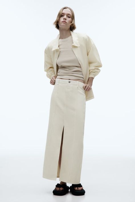 View All Coats Woman | ZARA United States Ecru Denim, Zara Set, Zara Midi Skirt, High Waist Long Skirt, Beige Pullover, Column Skirt, Long Denim Skirt, Long Puffer Coat, Skirt With Buttons