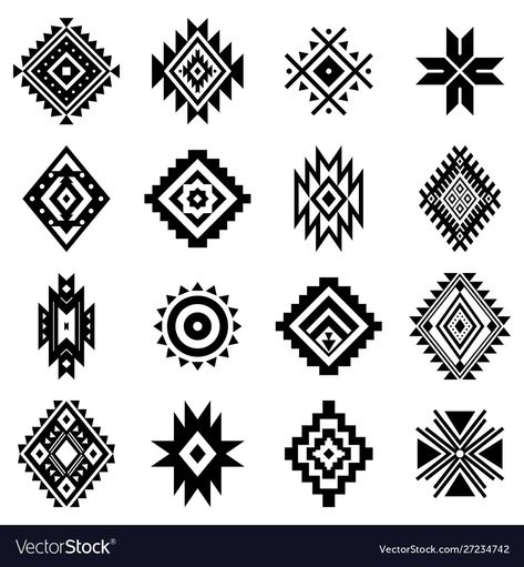 Aztec Print Tattoo, Aztec Doodles, Aztec Design Pattern, Aztec Symbols, Navajo Pattern, Native American Patterns, Geometric Symbols, Vector Elements, Print Design Art