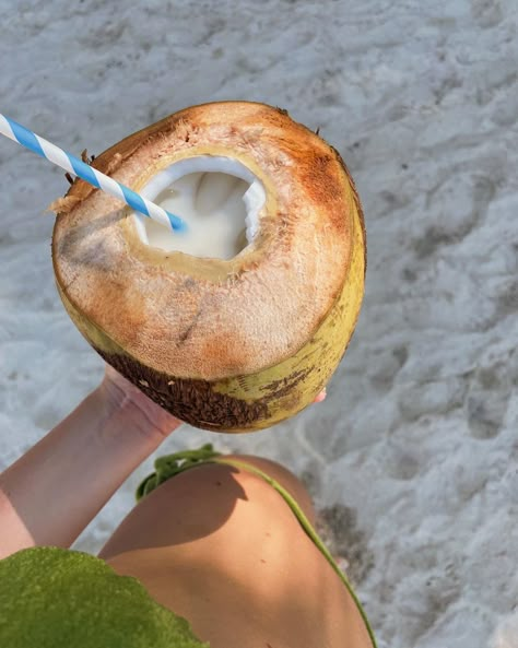 Coconut On Beach, Cocos Island Costa Rica, Summer Cafe Aesthetic, Drinking Out Of A Coconut, Sea Girl Aesthetic, Tortuga Island, Costa Rica Food, Coconut Aesthetic, Aesthetic Coconut Girl