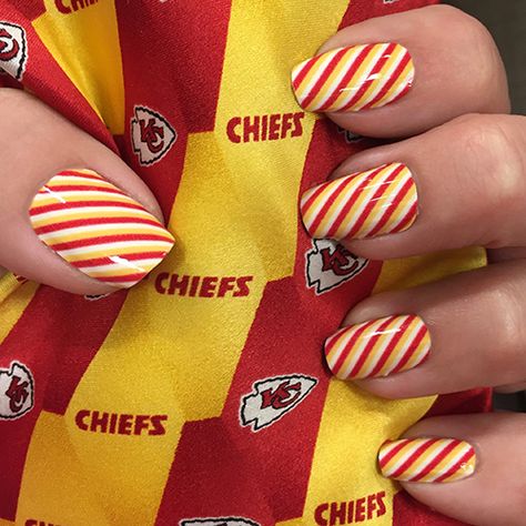 Chief Nails, Chiefs Nail Designs, Kansas City Chiefs Nails, Superbowl Nails, Chiefs Nails, Football Nail Designs, Football Nail Art, Express Nails, Sports Nails