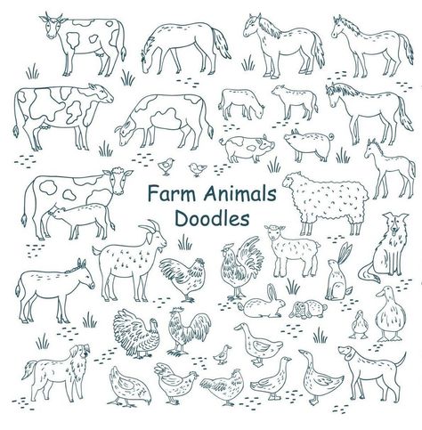 Sticker Farmyard Friends: Illustrated Clip Art Animals Farm Animals Doodle, Farm Doodles, Farm Mural, Icons Doodle, Jungle Clipart, Clip Art Animals, Kids Clip Art, Creative Clips, Creative Clips Clipart