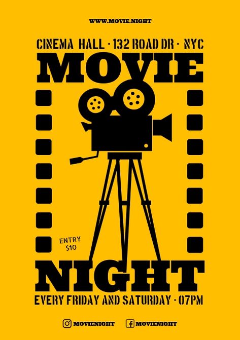 MOVIE NIGHT POSTER Movie Club Poster, Movie Night Graphic, Movie Night Graphic Design, Movie Night Poster Design, Movie Night Poster, Movie Night Flyer, Film Writer, Film Festival Poster, College Poster