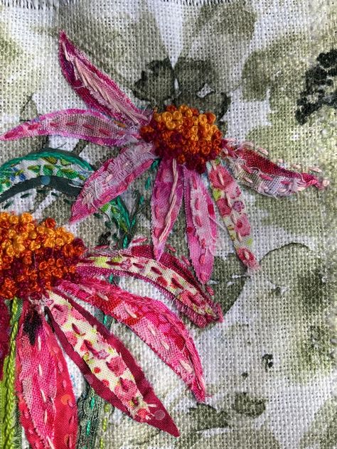 Slow Stitching Kit Echinacea - Etsy Free Slow Stitch Patterns, Slow Stitching Quilt, Slow Stitching Ideas Textile Art, Slow Stitching Tutorial, Creative Embroidery Inspiration Ideas, Slow Stitching Ideas Hand Embroidery, Slow Stitching Textile Art, Slow Stitching Ideas, Slow Stitching Projects