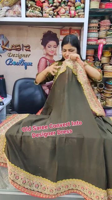 Saree Converted To Dress, Designer Dresses From Old Sarees, Saree To Dress Convert, Old Saree To New Dress, Dress From Old Saree, Dresses From Old Sarees, Old Sarees Convert Into Dress, Saree Stitching, Angrakha Frock