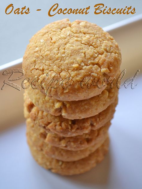 Indian Biscuits Recipes, Oats And Coconut Cookies, Coconut Biscuits Recipes, Oat Biscuits Healthy, Oat Biscuits Recipe, Oat Treats, Oats Biscuits, Oat Biscuit Recipe, Easy Anzac Biscuit Recipe