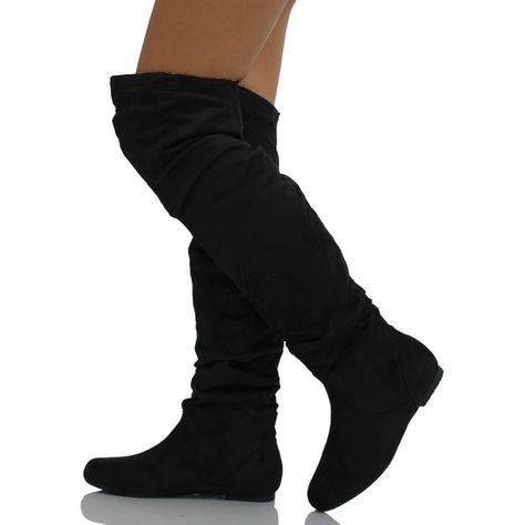 Nature Breeze Women's Vickie Hi Faux Suede Boot ($19) ❤ liked on Polyvore featuring shoes, boots, over the knee boots, above the knee boots, over knee boots, black flats and black slouch boots Boots Without Heels, Over The Knee Flat Boots, Black Flat Boots, Military Combat Boots, Faux Suede Boots, Slouchy Boots, Slouched Boots, Black Suede Boots, Pull On Boots