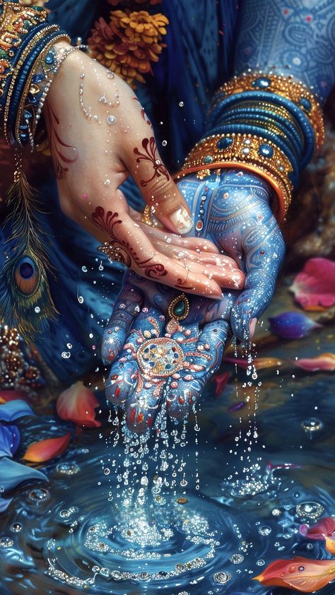 free wallpapers 4K radha krishna, god, hinduism, religion, hands, jewelry, water, blue, art for mobile and desktop Radha Krishna Hand Wallpaper, Krishna Iphone Wallpaper, Wallpaper Radha Krishna, Unique Radha Krishna Images, Hands Jewelry, Iphone Wallpaper Hd, Radhe Krishna Wallpapers, Photo Album Layout, Little Krishna