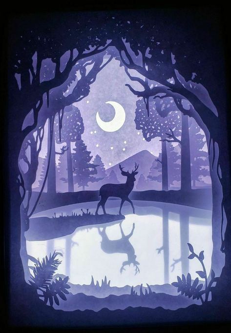 Shadow Box Kunst, Forest Pond, Christmas Lights Wallpaper, Shadow Light Box, Cut Out Art, Paper Carving, Paper Cutout Art, Light Boxes, 3d Paper Art