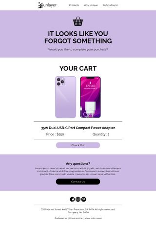 Abandoned Checkout Email Template Abandoned Cart Email Design, Abandoned Cart Email, Mail Inspo, Email Marketing Ideas, Free Email Templates, Html Email Templates, Edm Design, Email Marketing Automation, Business Guide