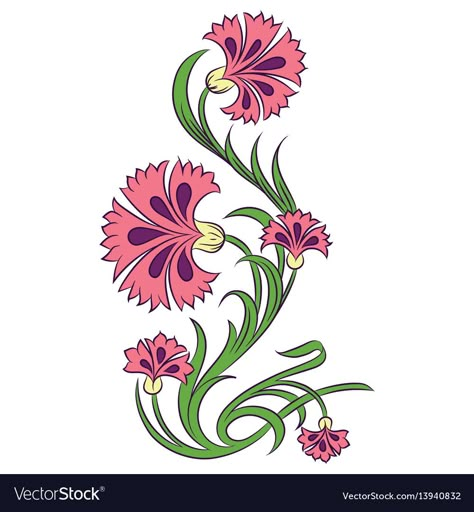 Stylized Motifs Design, Carnations Drawing, Carnation Drawing, Drawing Elegant, Mughal Art Paintings, Flower Art Drawing, Drawing Vector, Flower Art Images, Hand Embroidery Design Patterns