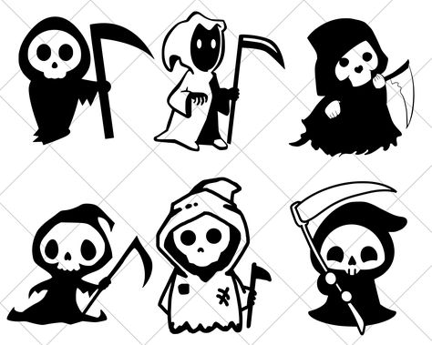 Grim Reaper Cute Art, Cartoon Reaper Tattoo, Tiny Grim Reaper Tattoo, Reaper Drawing Easy, Grim Reaper Nails, Cute Grim Reaper Drawing, Grim Reaper Doodle, Grimm Reaper Drawing, Cute Grim Reaper Tattoo