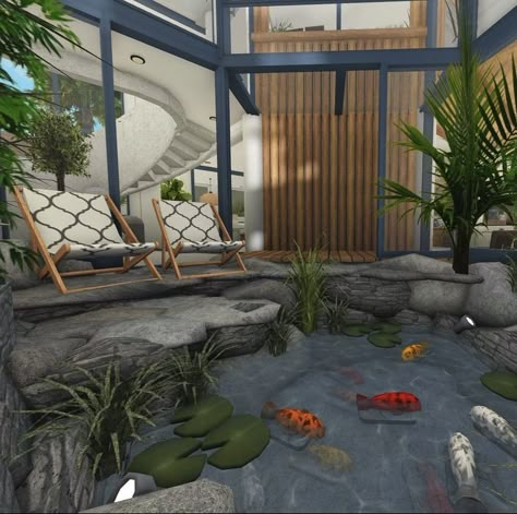 Bloxburg Cozy Modern House, Bloxburg Indoor Garden, Bloxburg Conversation Pit, Blox Burg Front Yard Ideas, Bloxburg Observatory, Bloxburg Small Realistic House, Bloxburg House Front Yard Ideas, Bloxburg Center Piece, Bloxburg Zen House