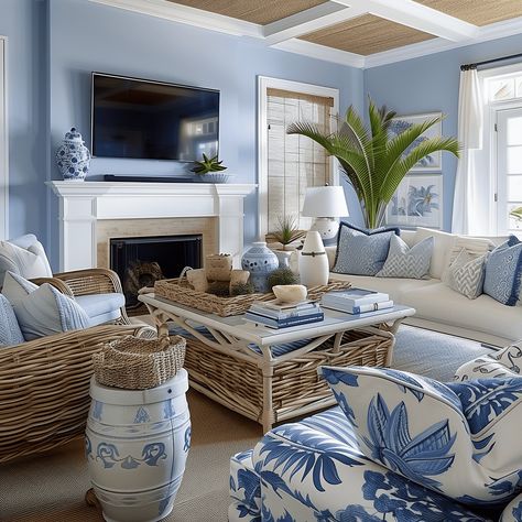 Blue Coastal Living Room Concept Greek Decor Living Room, Greek Living Room, Blue Coastal Living Room, Aqua Living Room, Coastal Room Decor, Bedroom Sitting Room, Aesthetic Interior Design, Greek Decor, Neutral Bedroom Decor