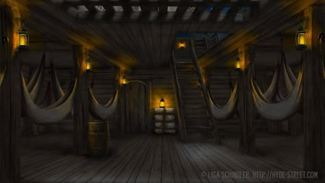 Pirate Ship Quarters | Pirate Series - Sleeping Quarters by LisaSchindler on DeviantArt Nautical Bar, Pirate Props, Dark Tide, Pirate Movies, Captains Quarters, Pirate Boats, Sleeping Quarters, Bg Design, Pirate Adventure