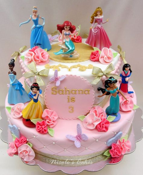 Happy Birthday Princess Cake, Cakes Princess, Pink Princess Cakes, Disney Princess Birthday Cakes, Bolo Rapunzel, 4de Verjaardag, Cake Princess, Disney Princess Cake, Disney Princess Birthday Party