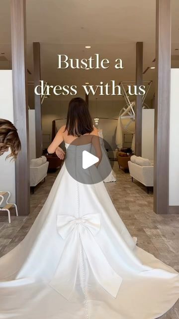 Find your dream wedding dress at Adore Bridal on Instagram: "Many brides opt to bustle their dress after the ceremony in order to move, dance, and walk freely without the train getting stepped on during the reception! This dress happens to come with a built in bustle and the cutest bow🎀 . ✨Available for try-on in our Arizona location . . . . . #weddingdress #dressbustle #bustle #bowbustle #builtinbustle #justinalexander #jabride #azbride #arizonabride #receptiondress" Side Bustle Wedding Dress, Ballroom Bustle, Diy Wedding Dress Bustle, Wedding Dress Train Bustle, French Bustle, Wedding Dress Bustle, Organza Wedding Dress, Diy Wedding Dress, Wedding Dress Train