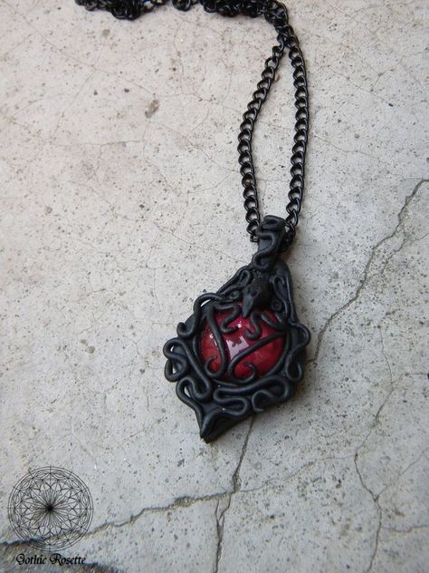 Polymer Clay And Crystal Jewelry, Polymer Clay Gothic Jewelry, Polymer Clay Crystal Pendant, Gothic Polymer Clay, Polymer Pendant, Polymer Clay Pendants, Gothic Jewelry Diy, Polymer Clay Ring, Clay Pendants