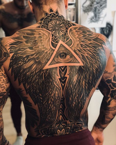 El que todo lo ve.. Cool Back Tattoos, Upper Back Tattoos, Tattoo Prices, Full Back Tattoos, Back Tattoos For Guys, Cool Tattoos For Guys, Badass Tattoos, Hot Tattoos, Tattoos Gallery