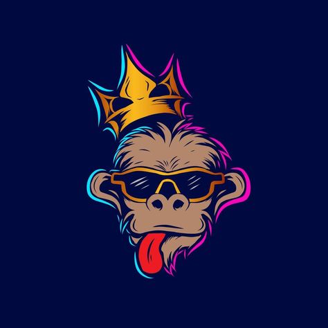 Funny funky monkey Line. Pop Art logo. Colorful design with dark background. Abstract vector illustration. Isolated black background for t-shirt, poster, clothing, merch, apparel, badge design Pop Art Logo, A Letter Wallpaper, Body Chart, Monkey Illustration, Monkey Logo, Funny Logo, Funky Monkey, Monkey Design, Funny Tshirt Design