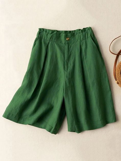 UOOZEE Linen Style, Daily Dress, Vintage Shorts, Khaki Green, Color Khaki, Polished Look, Outfits Casuales, High Waisted Shorts, Casual T Shirts