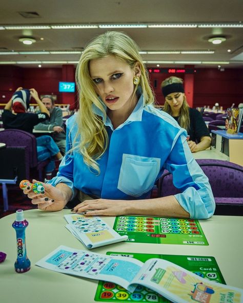 Lara Stone Brings Fashion to the Bingo Hall for Ponystep Bingo Photography, Bingo Hall, Bingo Challenge, Mariano Vivanco, Fashion Displays, Lara Stone, High Fashion Photography, Instyle Magazine, Img Models