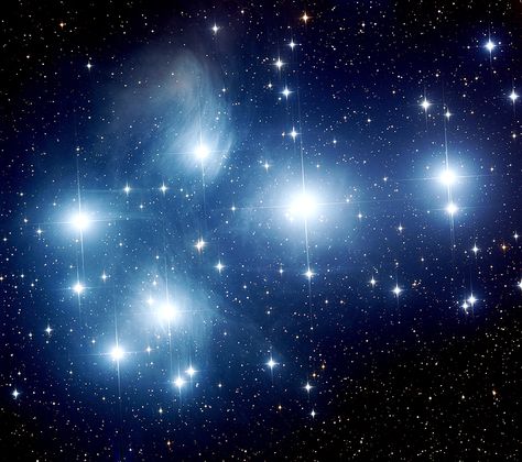 The Pleiades also known as the Seven Sisters and Messier 45, are an open star cluster containing middle-aged, hot B-type stars located in the constellation of Taurus. It is among the nearest star clusters to Earth and is the cluster most obvious to the naked eye in the night sky. M45 Pleiades, Pleiades Star Cluster, Triangulum Galaxy, Telescope Hubble, Hubble Pictures, Nebula Wallpaper, The Pleiades, Astronomical Telescope, Carina Nebula