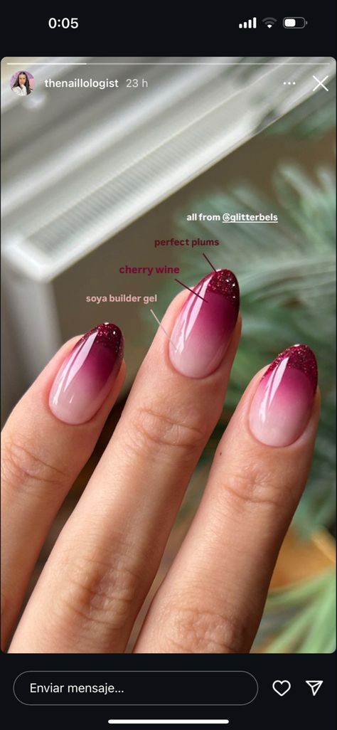 Ombre Nails Christmas Red, Deep Red Ombre Nails, Cherry Ombre Nails, Short Almond Nails Ombre, Red Ombre Nails Short, Magenta Ombre Nails, Jelly Ombre Nails, Dark Red Ombre Nails, Burgundy And Pink Nails