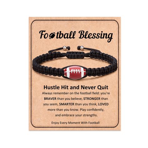 PRICES MAY VARY. [ Football Bracelet ] The Football bracelet combined with a charm will show your love for Football, and remind you that faith and sportsmanship go hand in hand [ Football Party Favors ] This bracelet is a meaningful gift for Football players, Football teams, Football fans, sons, grandsons, friends, and yourself on graduation, Football senior night, birthday, Christmas, Valentine's Day, and Other Anniversaries [ Material ] Black Braided Cords Intertwined with a Stylish Silver Foo Football Homecoming Gifts For Players, Senior Night Treat Bags, End Of Season Flag Football Gifts, Football Team Goodie Bag Ideas, Football Gift Bags For Players, Football Homecoming Gifts For Boys, Football Goodie Bags For Players, Homecoming Gifts For Football Players, Senior Night Baskets Football