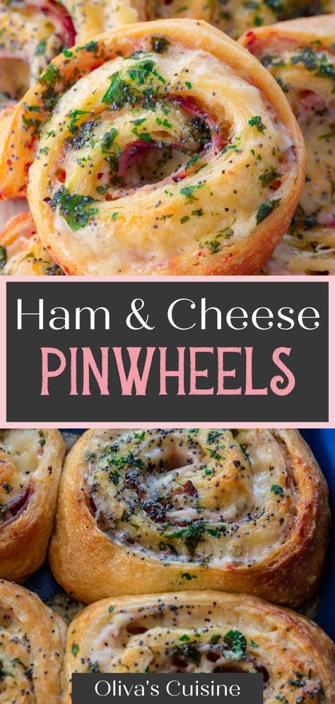 Ham Cheese Pinwheels, Ham Appetizers, Ham Pinwheels, Crescent Roll Appetizers, Ham And Cheese Roll Ups, Ham Rolls, Ham And Cheese Pinwheels, Ham And Cheese Croissant, Black Forest Ham