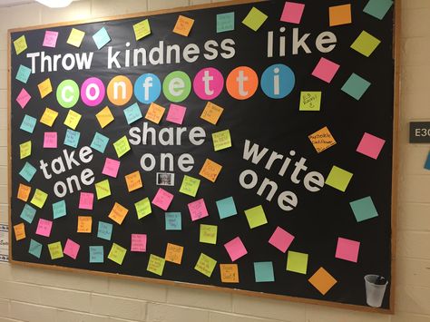 RA bulletin board Throw Kindness Like Confetti, Kindness Like Confetti, Office Bulletin Boards, Kindness Bulletin Board, College Bulletin Boards, Work Bulletin Boards, Interactive Bulletin Boards, Ra Bulletins, Ra Boards