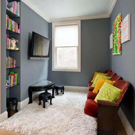 Don't have extra square feet to devote to a full-time playroom? Check out these fun and stylish solutions for adding a play area to your kid's bedroom, a home office and more. Kids Tv Room Ideas, Tv For Kids, Tv Room Ideas, Finished Basement Bars, Kids Tv Room, Small Tv Room, Ruang Tv, Small Tv, Playroom Design