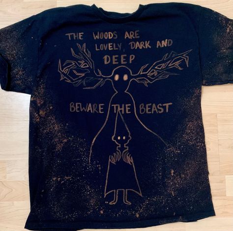 Over The Garden Wall Clothes, Bleach Art Shirts Grunge, Over The Garden Wall Shirt, Bleach Shirt Design, Bleach Art Shirts, Otgw Wirt, Bleached Shirt Ideas, Bleach Shirt Ideas, Bleach Dye Shirts