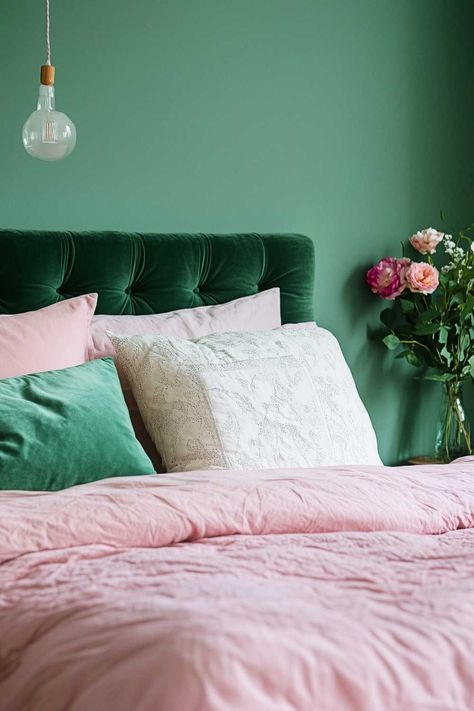 50+ Pink And Sage Bedroom Ideas Where Soft Meets Serene Green And Blush Pink Bedroom, Sage Bedroom Ideas, Light Pink Bedding, Blush Pink Bedroom Decor, Pink Bookshelves, Dusty Pink Bedroom, Pink Nightstands, Sage Bedroom, Blush Pink Bedroom