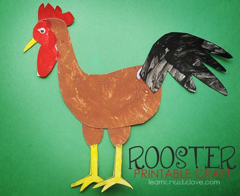 Rooster Crafts Preschool, Farm Animal Art Preschool, Rooster Printable, Rooster Craft, Chicken Craft, Three Animals, Farm Lessons, Farm Animal Art, Animals Craft