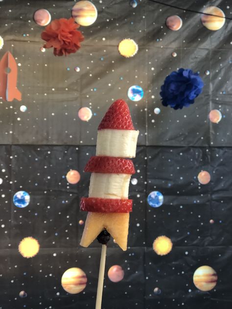 Space Food Birthday Party, Moon 1st Birthday Party, Rocket First Birthday Party, Two The Moon Party Ideas, Moon Themed Birthday Party Decorations, 2 The Moon Birthday, Two The Moon Theme, Two The Moon Party Activities, Fly Me Two The Moon Birthday