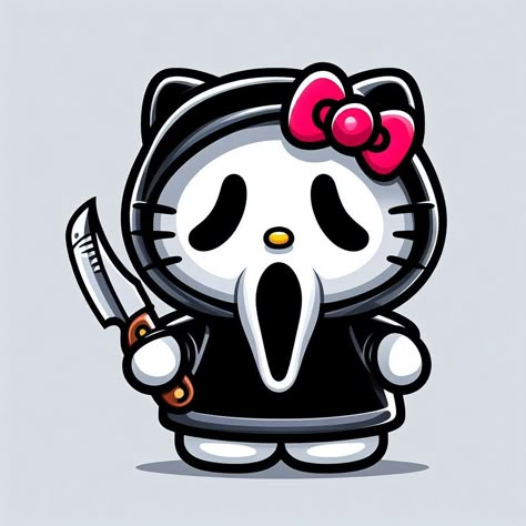 Hello kitty dressed as ghostface Hello Kitty Ghost, Hello Kitty Clipart, Kitty Background, Images Hello Kitty, Hello Kitty Tattoos, Swag Pics, Hello Kitty Dress, Halloween Wallpaper Cute, Walpaper Hello Kitty