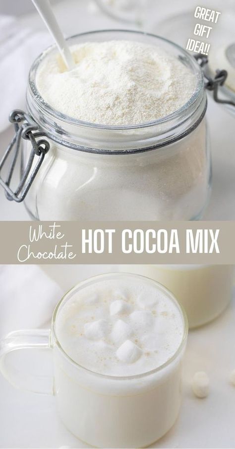 Hot Cocoa Jar Gift Recipe, Hot Chocolate Mix With Pudding, White Chocolate Cocoa Mix Recipe, Drink Mix Gift Ideas, Homemade Hot Chocolate Mix Recipe With Dry Milk, White Chocolate Hot Cocoa Mix Recipe, Hot Cocoa Add Ins, Hot Drink Mixes In A Jar, Instant Hot Chocolate Mix Recipes