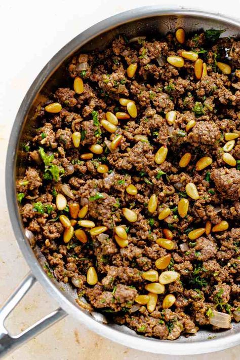 Everyday Hashweh - Deliciously Mediterranean Pasta With Yogurt, Lamb Mince Recipes, Middle Eastern Recipes Arabic Food, Ground Lamb Recipes, Minced Beef Recipes, Middle East Food, Minced Meat Recipe, Middle East Recipes, Veal Recipes