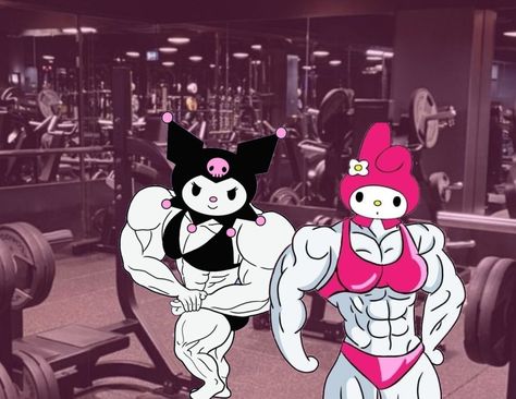 Kuromi and My Melody with Muscles( I who made this image :) ) Kuromi And My Melody, Easy Christmas Drawings, Gym Art, Nose Drawing, Bizarre Art, Snoopy Wallpaper, Kitty Drawing, Cute Backgrounds For Phones, Hello Kitty Cartoon