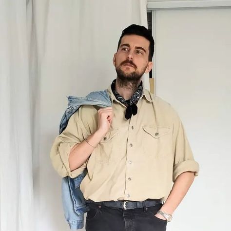 Vintage Men Outfit, Bandana Men, Denim Jacket Vintage, Bandanas Men, 90s Inspired Outfits, The Dude, Aime Leon Dore, Vintage Corduroy, Easy Outfit