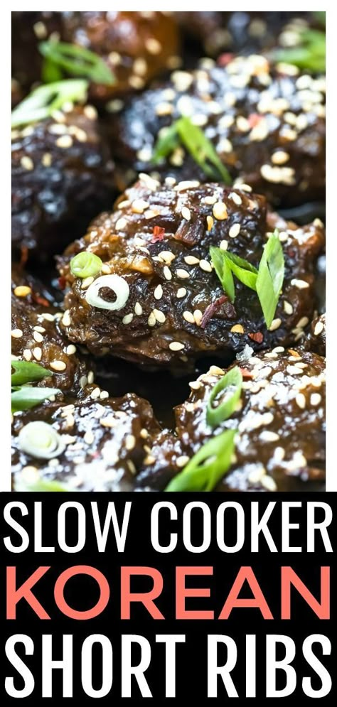 Short Rib Recipes Crockpot, Short Ribs Crock Pot, Korean Beef Short Ribs, Boneless Beef Ribs, Korean Ribs, Slow Cooker Ribs Recipe, Bbq Beef Short Ribs, Ribs Easy, Korean Short Ribs