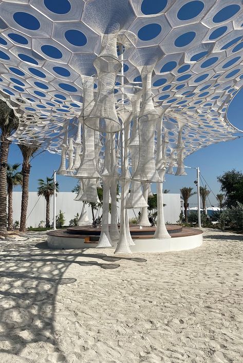 Jenny Sabin Studio Art Installation ‘Purl’ Lights Up Makers District Beach at Reem Island - Arte & Lusso Beach Installation, Shading Structure, Guggenheim Abu Dhabi, Henry Moore Sculptures, Dubai Art, Henry Moore, Interactive Installation, Art Exhibitions, Island Art