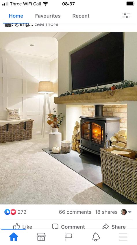 Wood Burner Fireplace, Wood Burning Stoves Living Room, Log Burner Living Room, Feature Wall Living Room, New House Living Room, Wood Stove Fireplace, Living Room Decor Fireplace, Cottage Living Rooms, Cosy Living Room