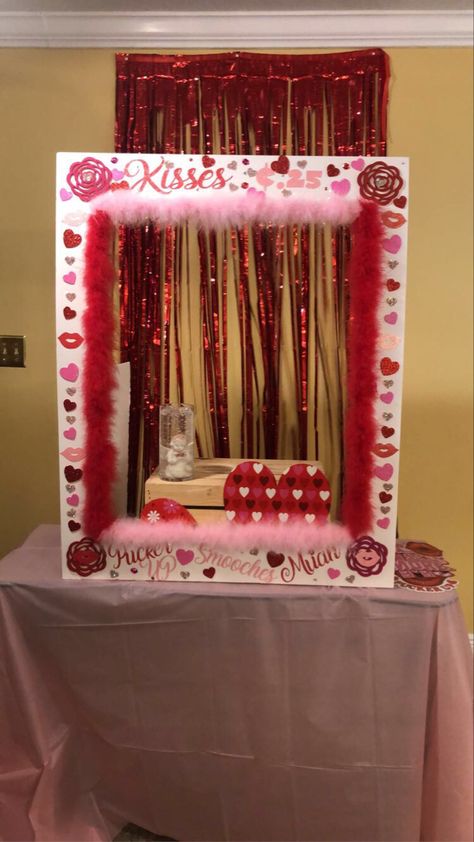 Handcrafted Kissing Booth, Valentine, Kisses Kissing Booth Party Ideas, Kissing Booth Ideas, Valentines Booth, Valentines Gala, Diy Kissing Booth, Sweethearts Dance, Valentines Theme Party, Valentines Activity, Hallway Decorations