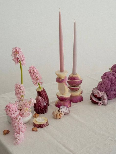 Fruit And Flowers Tablescape, Fruit Candle Holder, Monarch Aesthetic, Fruit Candles, Birthday Dinner Party, Table Scape, Table Styling, Table Set Up, Supper Club