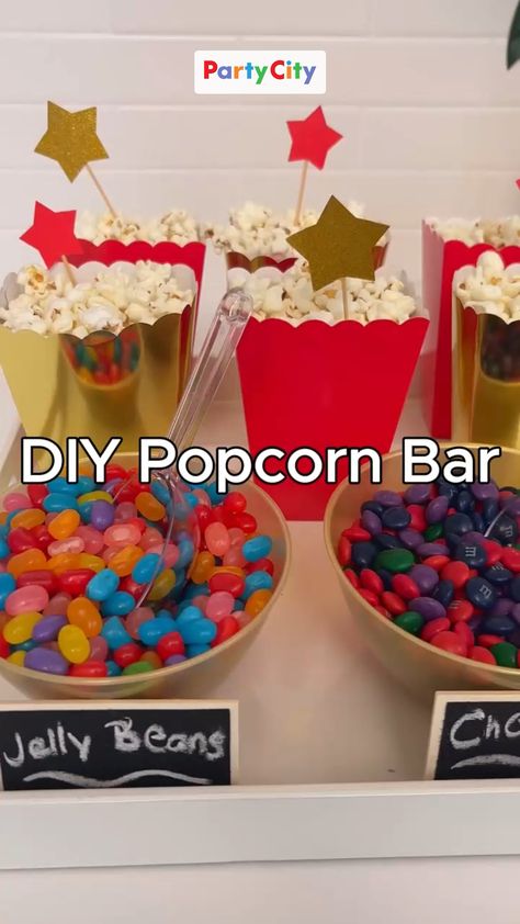 Movie Night Bar Ideas, Indoor Movie Birthday Party, At Home Theater Diy Movie Nights, Diy Movie Night For Kids, Basement Party Decorations, Movie Night Setup Indoor, At Home Movie Night Ideas, Movie Night With Kids At Home, Movie Themed Birthday Party Ideas