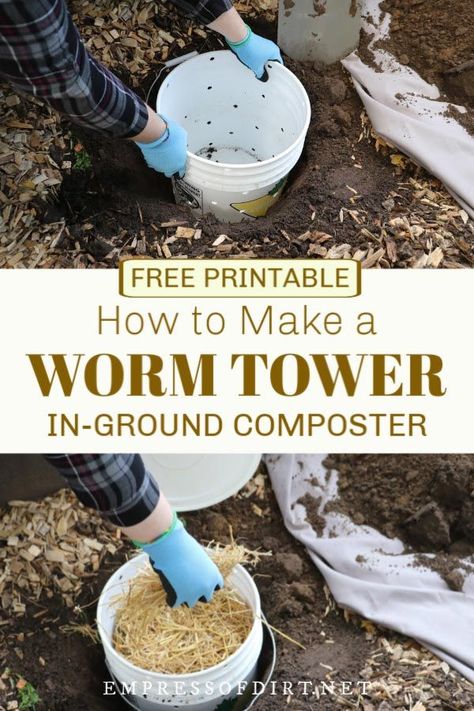 Learn how to make a simple worm tower for your garden and use composting worms to create fertile worm castings to boost plant growth.  #vermicompost #wormtower #empressofdirt Worm Garden, Vermicomposting Worm Farm, Composting Worms, Worm Tower, Worm Farm Diy, Farm Diy, Compost Bucket, Growing Garden, Worm Castings